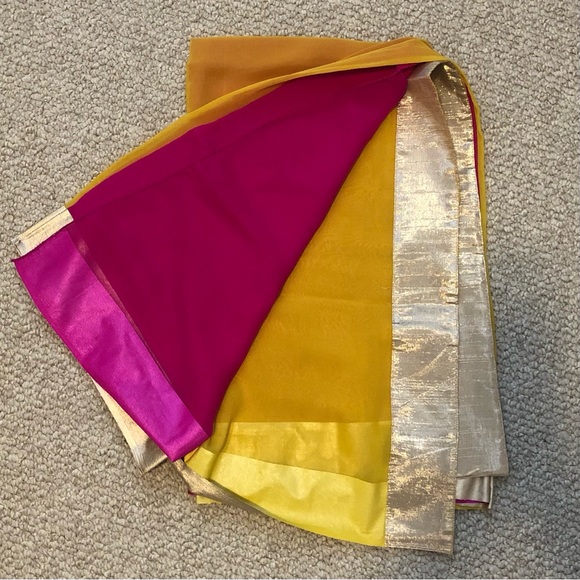 NWOT Yellow/Orange and Pink Chiffon Sari - Picture 2 of 12